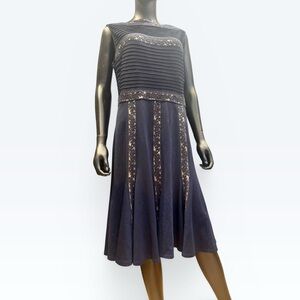 Tadashi Shoji Navy Floral Lace Wedding Guest Cocktail Midi Dress